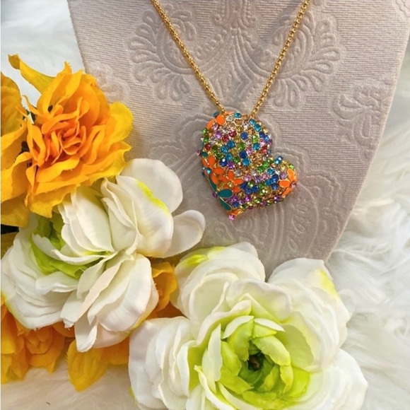 Enamel & Multi Gemstone Heart Pendant Necklace NEW! - Picture 2 of 4